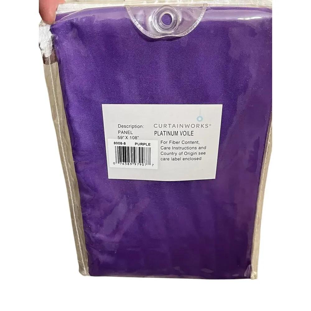 Curtainworks | Purple Platinum Voile Rod Pocket 59” x 108” Curtains Set Of 3